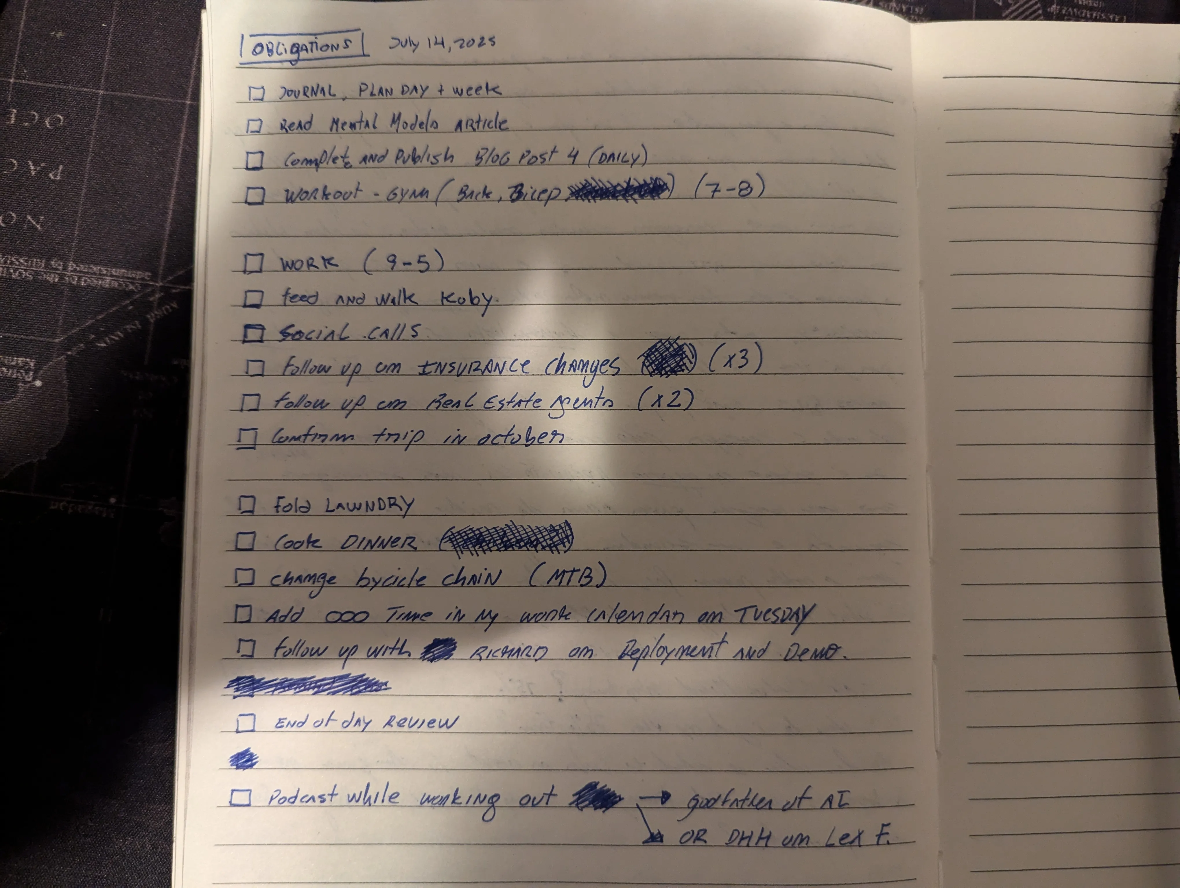 A handwritten to-do list A handwritten todo list